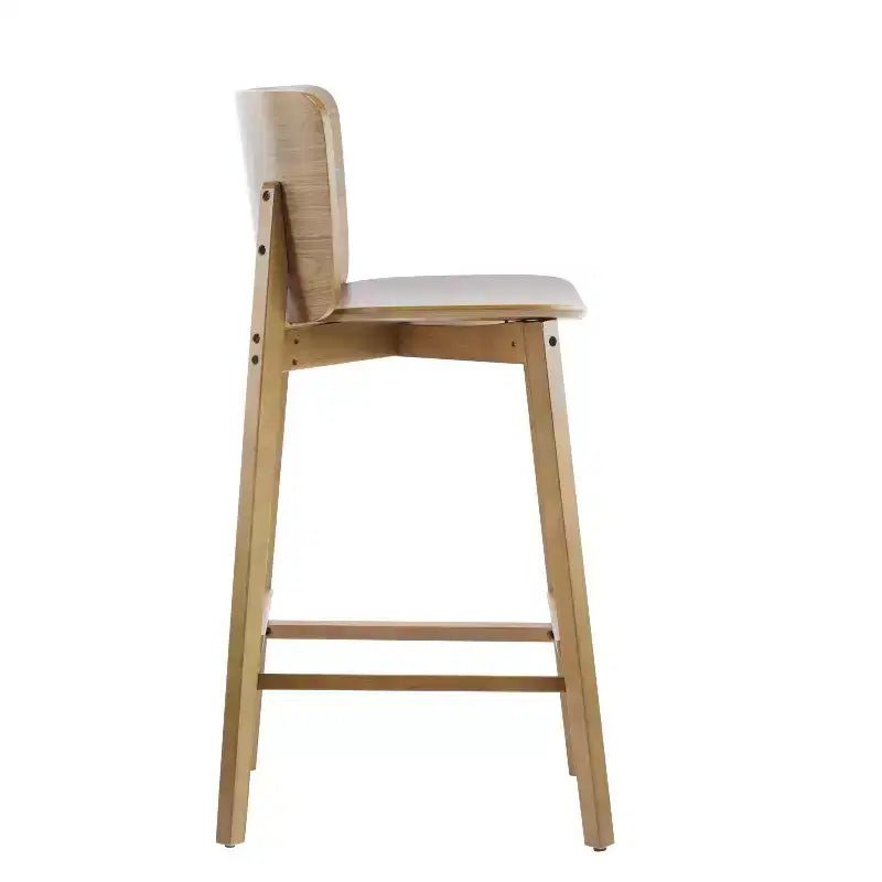 Set of 2 Wooden Barstools Counter Stools, Rubberwood Frame with Ergonomic Curved Backrest for Kitchen Island Home Bar, Walnut - ModernLuxe