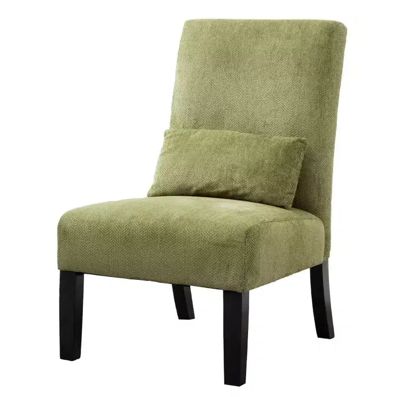 Modern Chenille Fabric Armless Accent Chair with Pillow, Solid Wood Legs, Deep Seat Side Chair for Living Room, Bedroom, or Office-Panipeachy