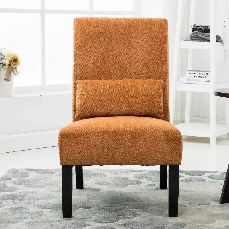 Modern Chenille Fabric Armless Accent Chair with Pillow, Solid Wood Legs, Deep Seat Side Chair for Living Room, Bedroom, or Office-Panipeachy