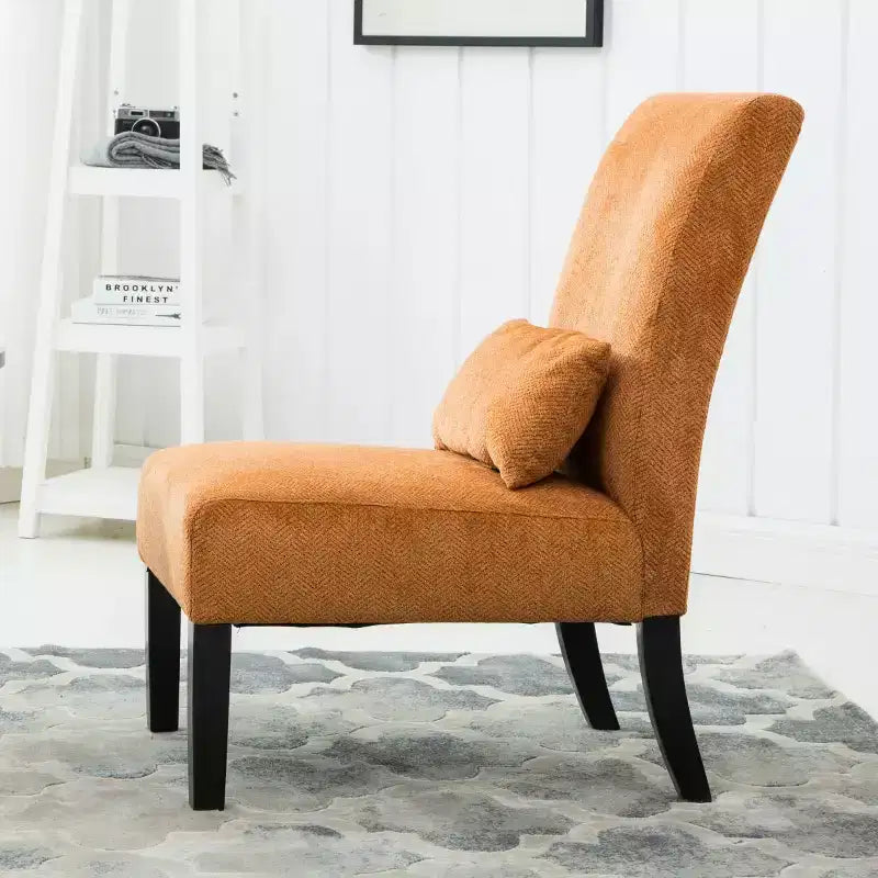 Modern Chenille Fabric Armless Accent Chair with Pillow, Solid Wood Legs, Deep Seat Side Chair for Living Room, Bedroom, or Office-Panipeachy