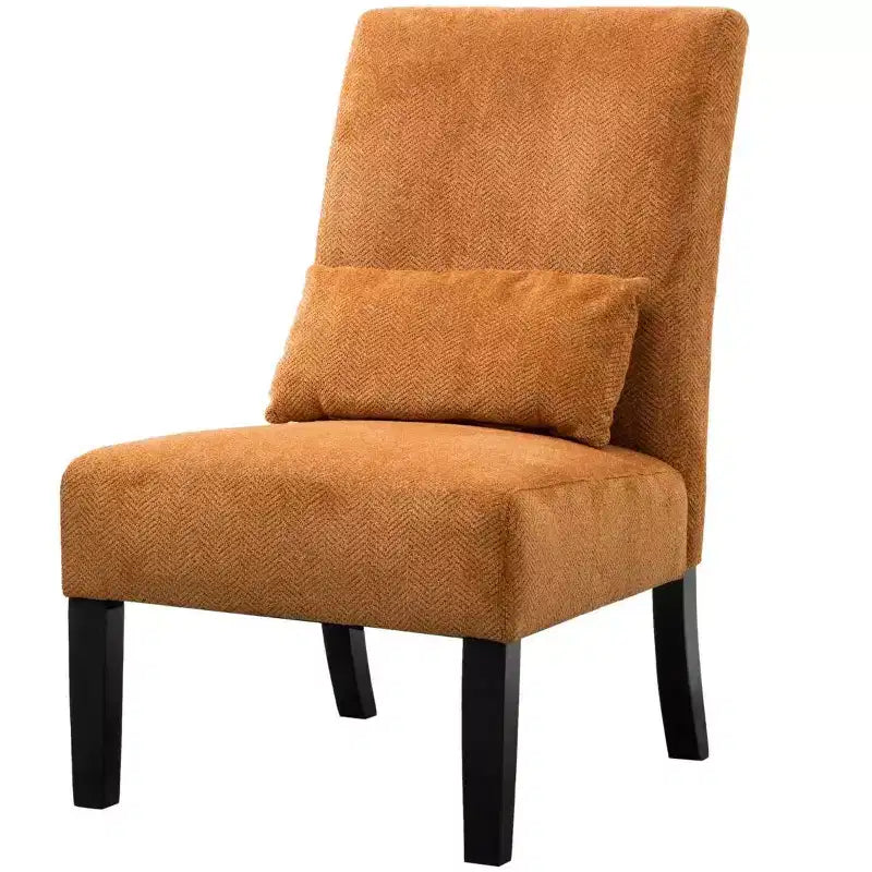 Modern Chenille Fabric Armless Accent Chair with Pillow, Solid Wood Legs, Deep Seat Side Chair for Living Room, Bedroom, or Office-Panipeachy
