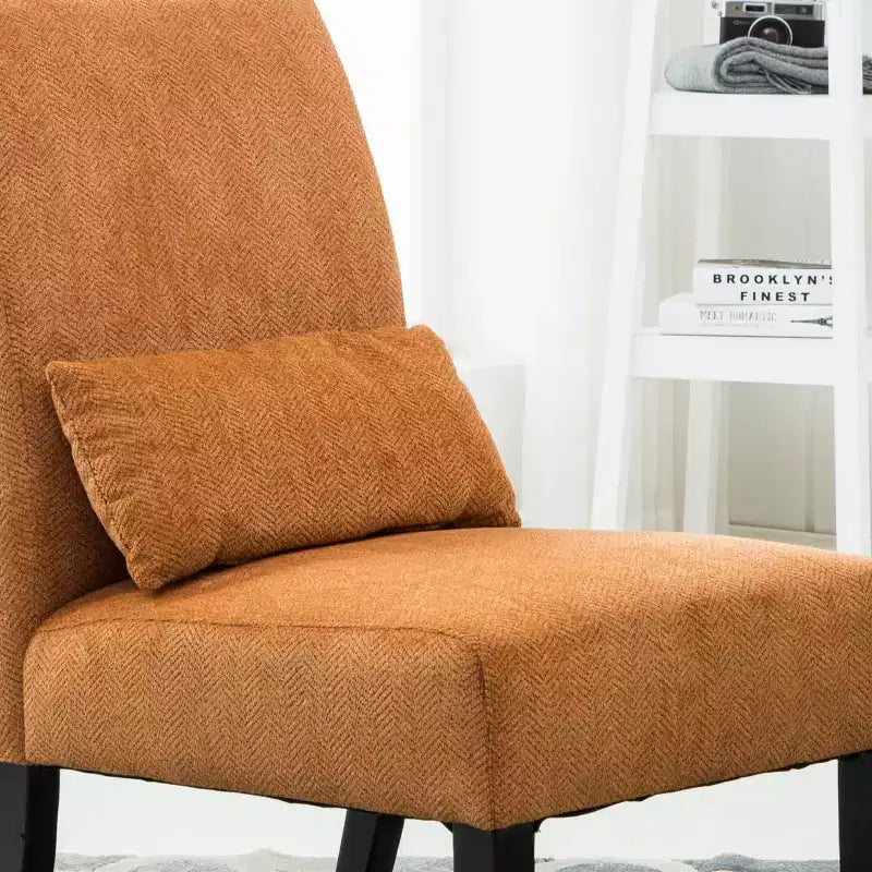 Modern Chenille Fabric Armless Accent Chair with Pillow, Solid Wood Legs, Deep Seat Side Chair for Living Room, Bedroom, or Office-Panipeachy