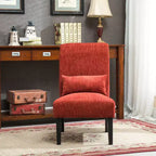 Modern Chenille Fabric Armless Accent Chair with Pillow, Solid Wood Legs, Deep Seat Side Chair for Living Room, Bedroom, or Office-Panipeachy
