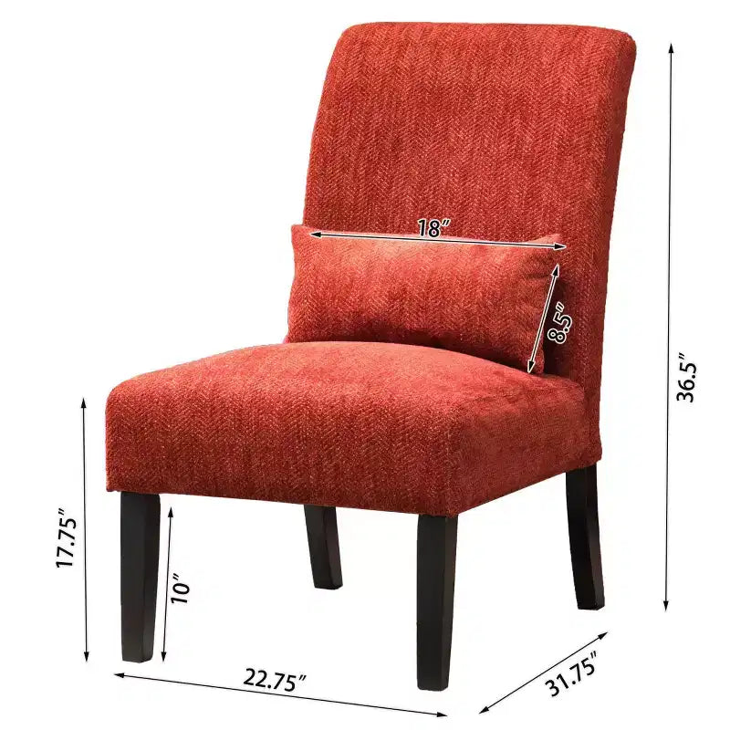 Modern Chenille Fabric Armless Accent Chair with Pillow, Solid Wood Legs, Deep Seat Side Chair for Living Room, Bedroom, or Office-Panipeachy