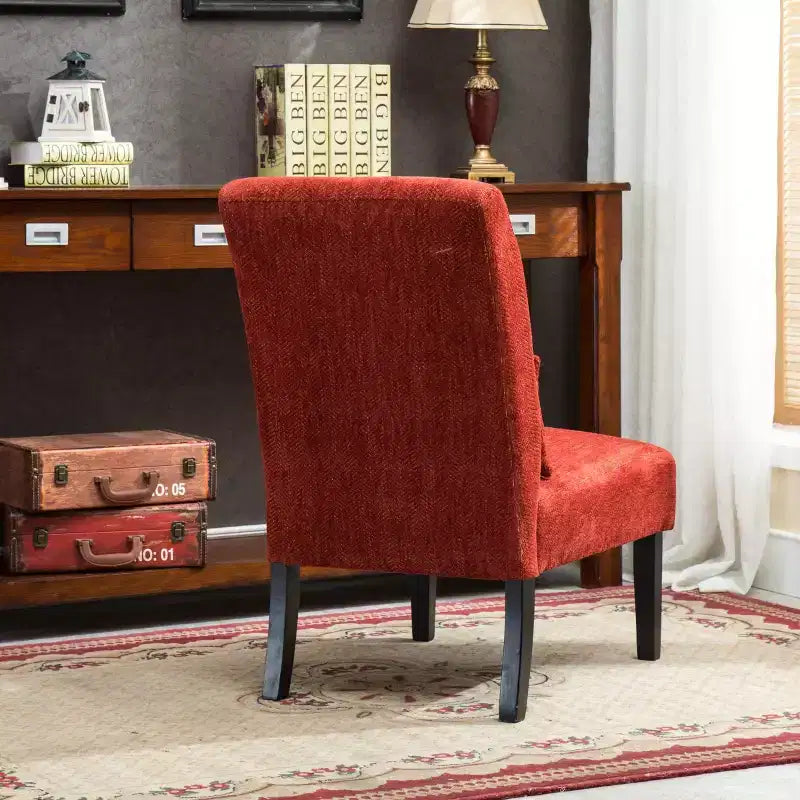 Modern Chenille Fabric Armless Accent Chair with Pillow, Solid Wood Legs, Deep Seat Side Chair for Living Room, Bedroom, or Office-Panipeachy