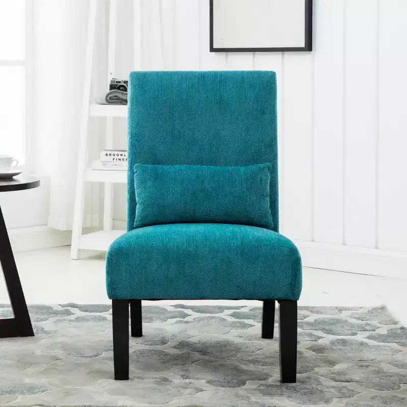 Modern Chenille Fabric Armless Accent Chair with Pillow, Solid Wood Legs, Deep Seat Side Chair for Living Room, Bedroom, or Office-Panipeachy