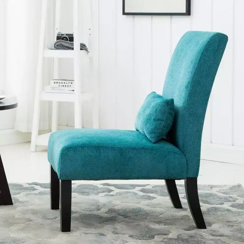 Modern Chenille Fabric Armless Accent Chair with Pillow, Solid Wood Legs, Deep Seat Side Chair for Living Room, Bedroom, or Office-Panipeachy