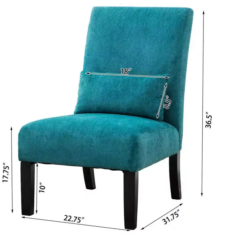 Modern Chenille Fabric Armless Accent Chair with Pillow, Solid Wood Legs, Deep Seat Side Chair for Living Room, Bedroom, or Office-Panipeachy