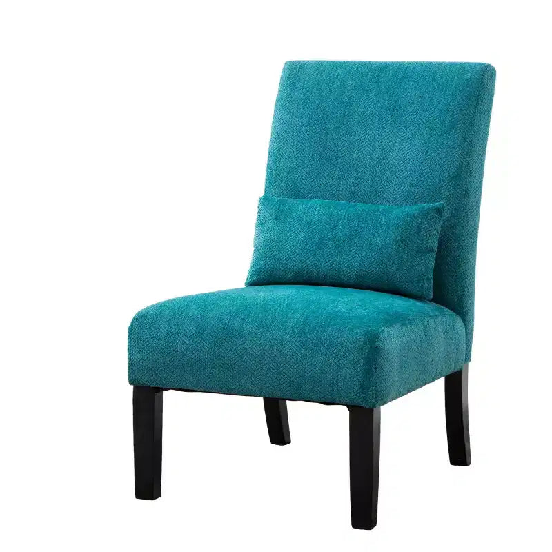 Modern Chenille Fabric Armless Accent Chair with Pillow, Solid Wood Legs, Deep Seat Side Chair for Living Room, Bedroom, or Office-Panipeachy