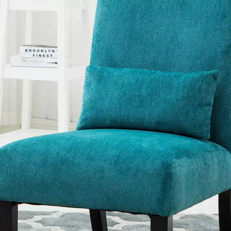 Modern Chenille Fabric Armless Accent Chair with Pillow, Solid Wood Legs, Deep Seat Side Chair for Living Room, Bedroom, or Office-Panipeachy