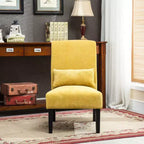 Modern Chenille Fabric Armless Accent Chair with Pillow, Solid Wood Legs, Deep Seat Side Chair for Living Room, Bedroom, or Office-Panipeachy