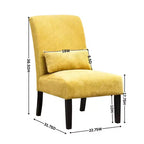 Modern Chenille Fabric Armless Accent Chair with Pillow, Solid Wood Legs, Deep Seat Side Chair for Living Room, Bedroom, or Office-Panipeachy