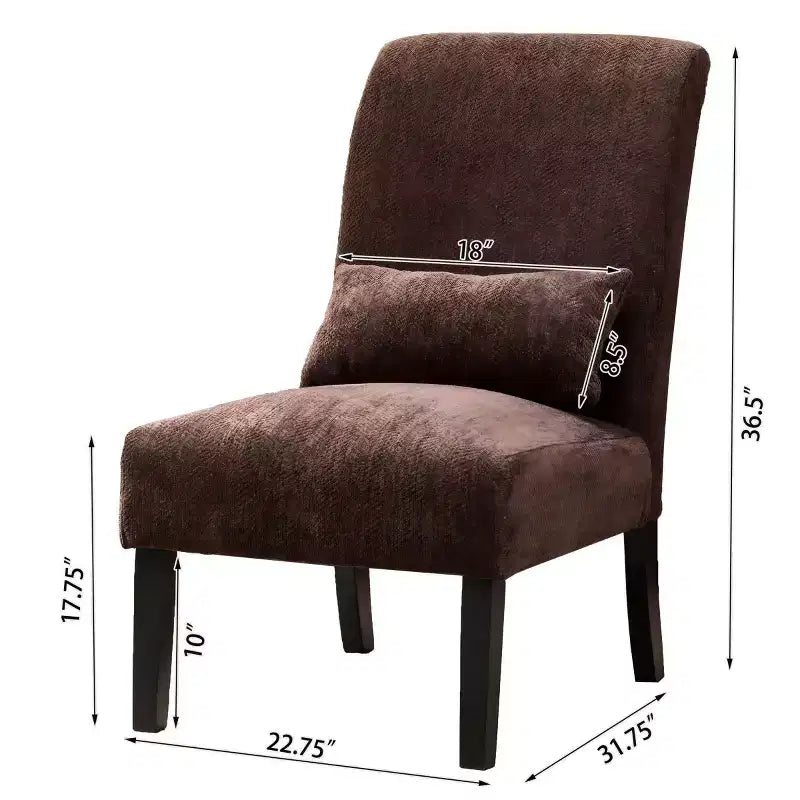 Modern Chenille Fabric Armless Accent Chair with Pillow, Solid Wood Legs, Deep Seat Side Chair for Living Room, Bedroom, or Office-Panipeachy