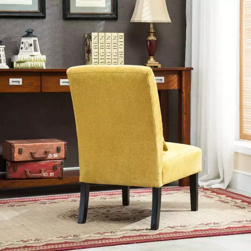 Modern Chenille Fabric Armless Accent Chair with Pillow, Solid Wood Legs, Deep Seat Side Chair for Living Room, Bedroom, or Office-Panipeachy