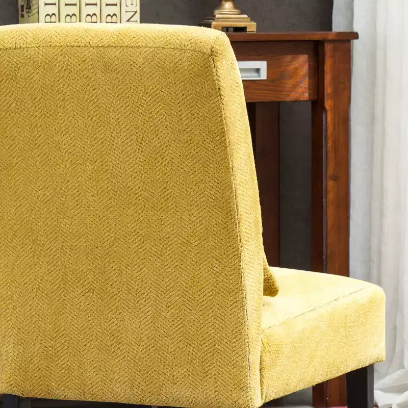 Modern Chenille Fabric Armless Accent Chair with Pillow, Solid Wood Legs, Deep Seat Side Chair for Living Room, Bedroom, or Office-Panipeachy