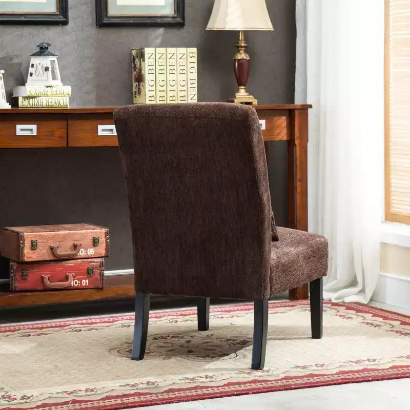 Modern Chenille Fabric Armless Accent Chair with Pillow, Solid Wood Legs, Deep Seat Side Chair for Living Room, Bedroom, or Office-Panipeachy