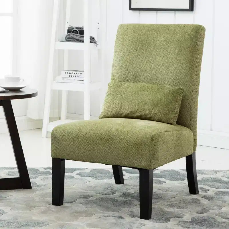 Modern Chenille Fabric Armless Accent Chair with Pillow, Solid Wood Legs, Deep Seat Side Chair for Living Room, Bedroom, or Office-Panipeachy