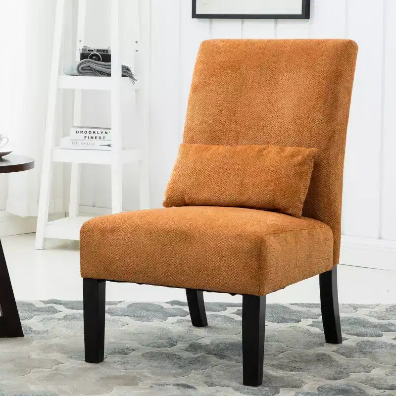 Modern Chenille Fabric Armless Accent Chair with Pillow, Solid Wood Legs, Deep Seat Side Chair for Living Room, Bedroom, or Office-Panipeachy