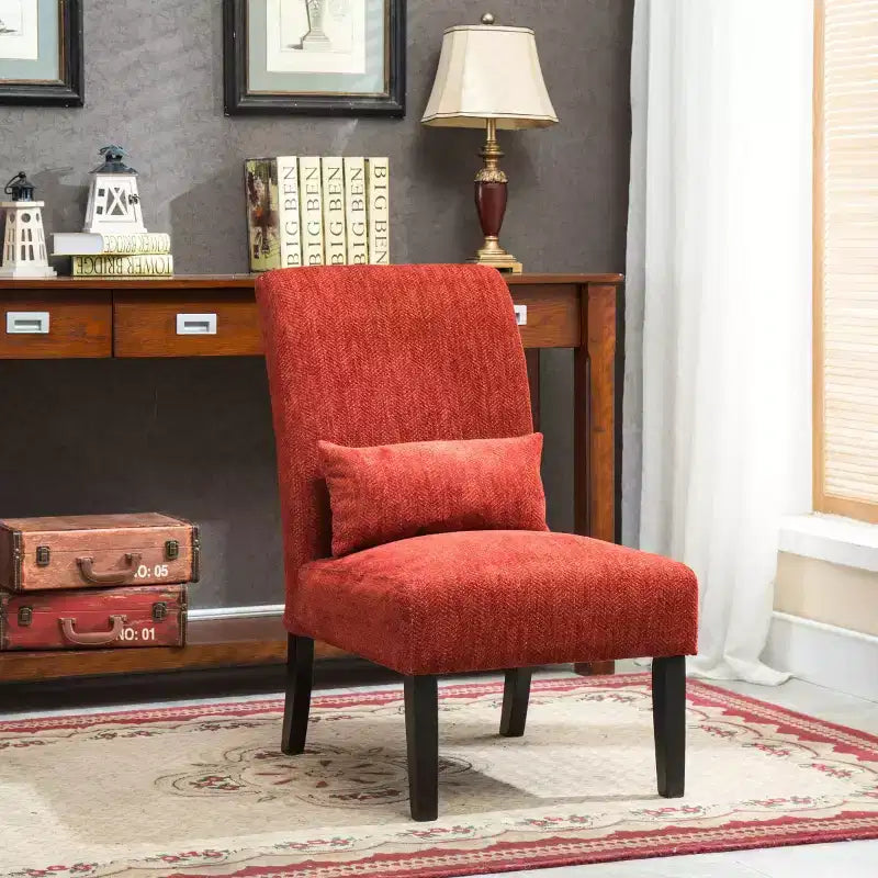 Modern Chenille Fabric Armless Accent Chair with Pillow, Solid Wood Legs, Deep Seat Side Chair for Living Room, Bedroom, or Office-Panipeachy