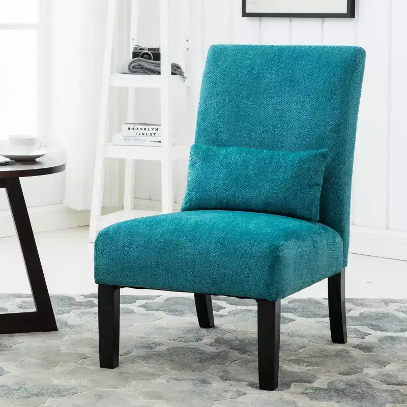 Modern Chenille Fabric Armless Accent Chair with Pillow, Solid Wood Legs, Deep Seat Side Chair for Living Room, Bedroom, or Office-Panipeachy