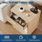 Fluted Nightstand Set of 2  Farmhouse Bedside Tables with Charging Station & 1-Drawer Storage (Mid-Century Modern)