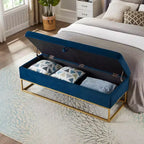 MAYEERTY 58.6 Storage Bed Bench, Uphollstered Bench with Metal Base for Bedroom Living Room Hallway Blue