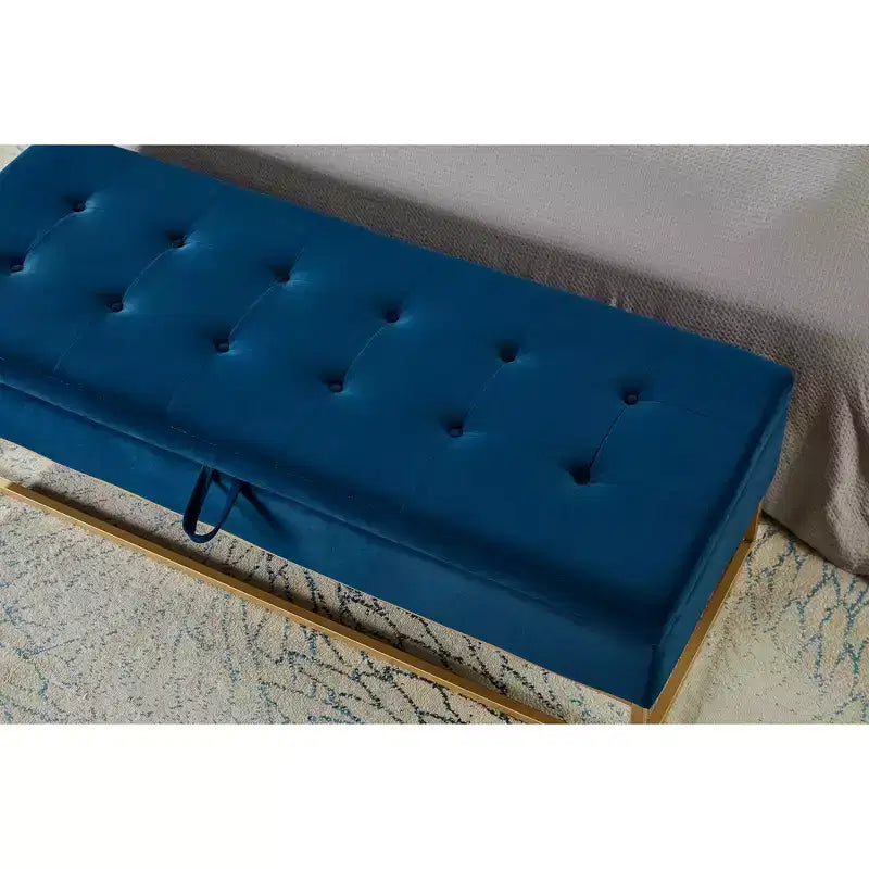 MAYEERTY 58.6 Storage Bed Bench, Uphollstered Bench with Metal Base for Bedroom Living Room Hallway Blue