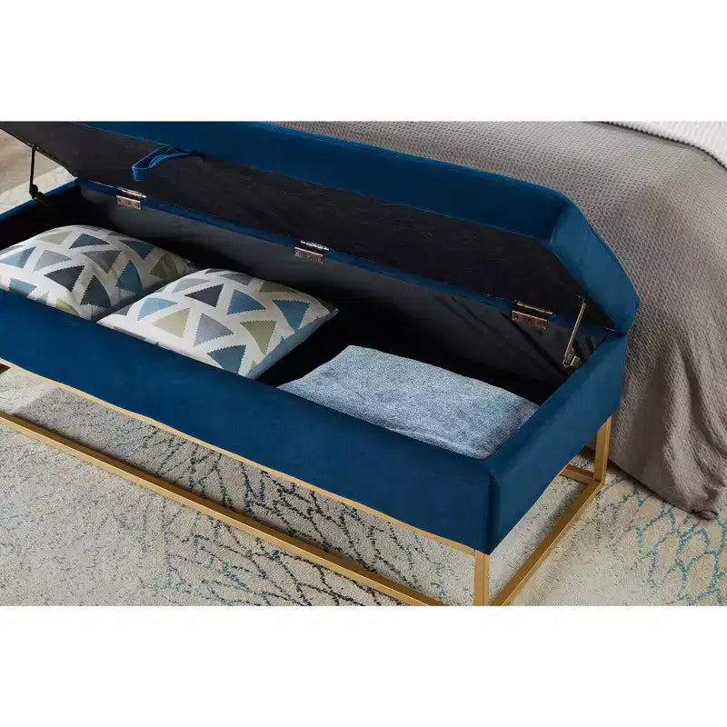 MAYEERTY 58.6 Storage Bed Bench, Uphollstered Bench with Metal Base for Bedroom Living Room Hallway Blue