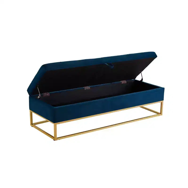 MAYEERTY 58.6 Storage Bed Bench, Uphollstered Bench with Metal Base for Bedroom Living Room Hallway Blue