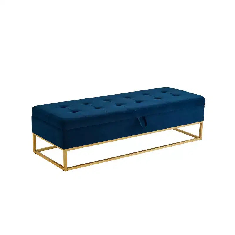 MAYEERTY 58.6 Storage Bed Bench, Uphollstered Bench with Metal Base for Bedroom Living Room Hallway Blue