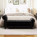 MAYEERTY 64.5 Bed Bench for Bed Room Nails Tufted Chaise of Lounge with Storage Velvet Upholstery Black