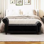 MAYEERTY 64.5 Bed Bench for Bed Room Nails Tufted Chaise of Lounge with Storage Velvet Upholstery Black