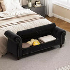MAYEERTY 64.5 Bed Bench for Bed Room Nails Tufted Chaise of Lounge with Storage Velvet Upholstery Black