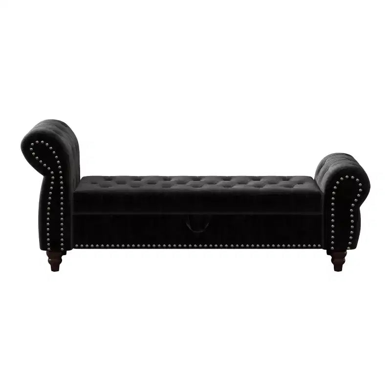 MAYEERTY 64.5 Bed Bench for Bed Room Nails Tufted Chaise of Lounge with Storage Velvet Upholstery Black