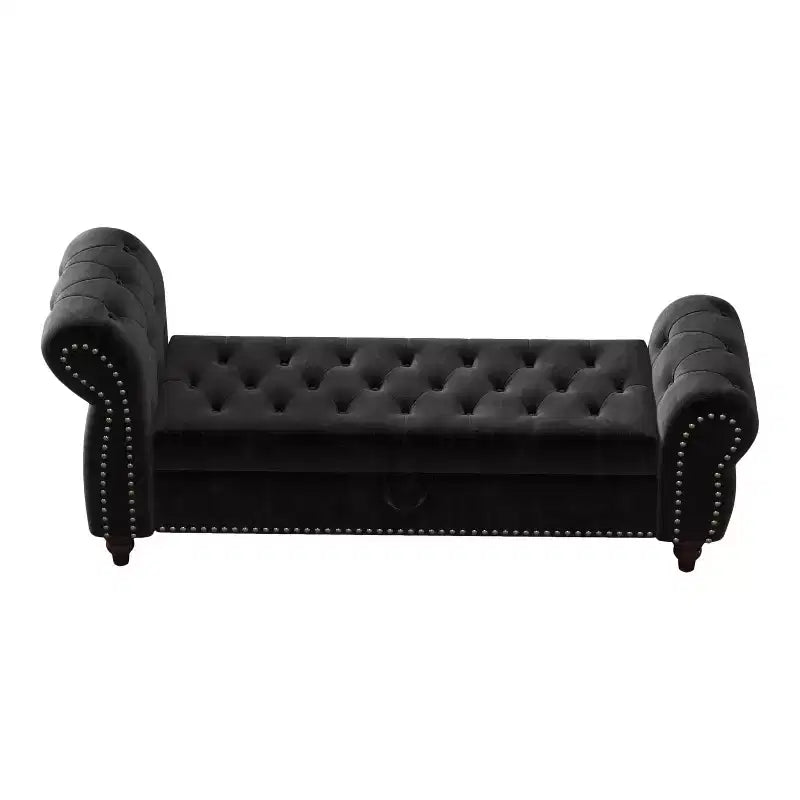 MAYEERTY 64.5 Bed Bench for Bed Room Nails Tufted Chaise of Lounge with Storage Velvet Upholstery Black