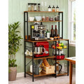 Kitchen Bakers Rack 55 * 66inch, Microwave Oven Stand with Storage 4 Tiers, Coffee Bar Table with 6 S Hooks, Kitchen Storage Shelf Rack for Pots