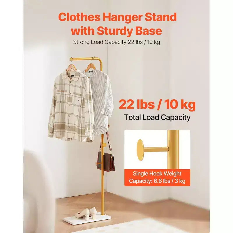 Coat Rack Freestanding with Quartz Stone Base and 3 Round Hooks