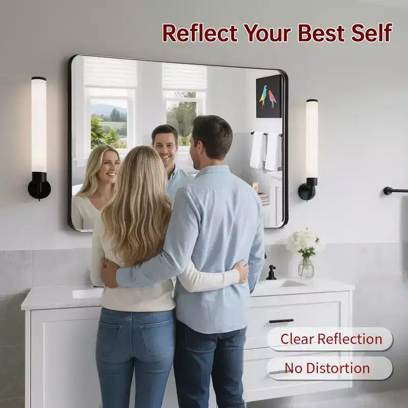 SUMERAIN Bathroom Mirror, 40x30 Black Framed Wall Mirror, Tempered Glass for Entryway, Living Room