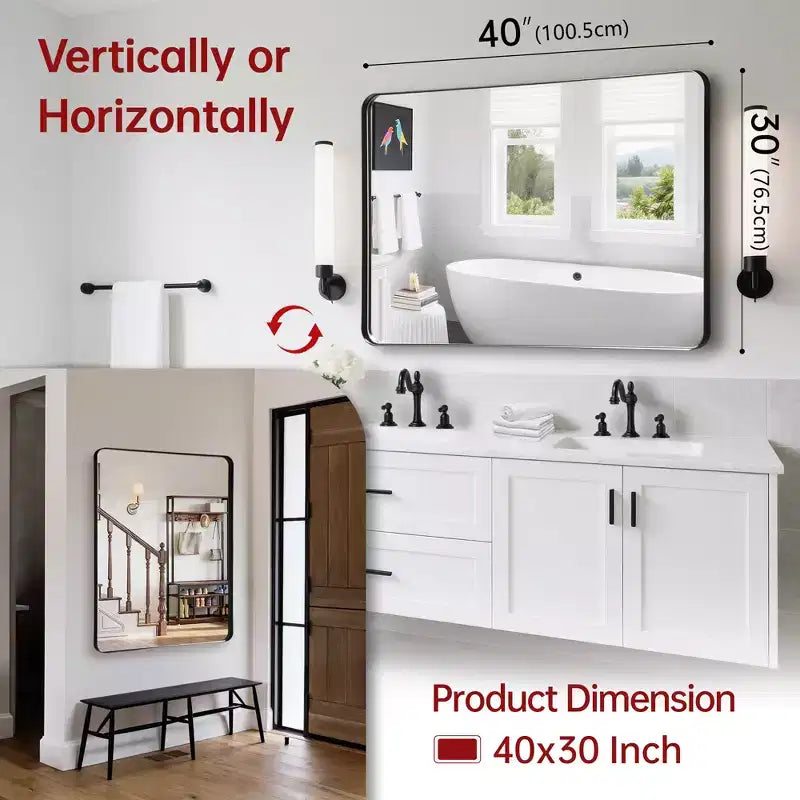 SUMERAIN Bathroom Mirror, 40x30 Black Framed Wall Mirror, Tempered Glass for Entryway, Living Room