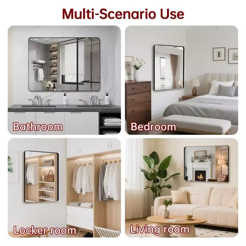 SUMERAIN Bathroom Mirror, 40x30 Black Framed Wall Mirror, Tempered Glass for Entryway, Living Room