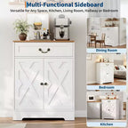 Farmhouse Cabinet - Kitchen Storage Buffet Sideboard with 2 Doors, Drawer & Adjustable Shelf, White Cabinet for Kitchen, Living Room