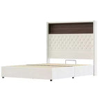 Full/Queen Size Velvet Tufted Platform Bed Frame with USB Port and Night Light, Wing-back Platform Bed with Rivet Decoration Headboard and Shelf