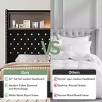 Full/Queen Size Velvet Tufted Platform Bed Frame with USB Port and Night Light, Wing-back Platform Bed with Rivet Decoration Headboard and Shelf