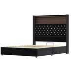 Full/Queen Size Velvet Tufted Platform Bed Frame with USB Port and Night Light, Wing-back Platform Bed with Rivet Decoration Headboard and Shelf