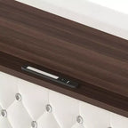 Full/Queen Size Velvet Tufted Platform Bed Frame with USB Port and Night Light, Wing-back Platform Bed with Rivet Decoration Headboard and Shelf