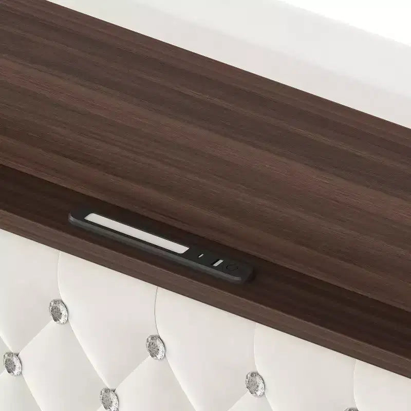 Full/Queen Size Velvet Tufted Platform Bed Frame with USB Port and Night Light, Wing-back Platform Bed with Rivet Decoration Headboard and Shelf