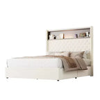 Full/Queen Size Velvet Tufted Platform Bed Frame with USB Port and Night Light, Wing-back Platform Bed with Rivet Decoration Headboard and Shelf