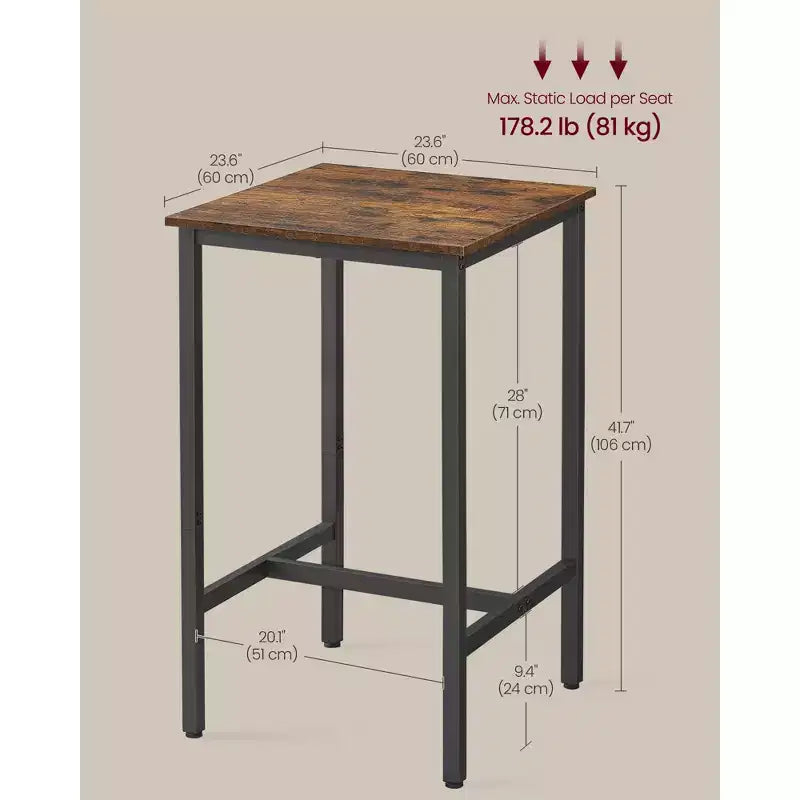 VASAGLE Bar Table, Small Kitchen Dining High Top Pub Cocktail Table,Sturdy Metal Frame,for Narrow Spaces,Easy to Assemble