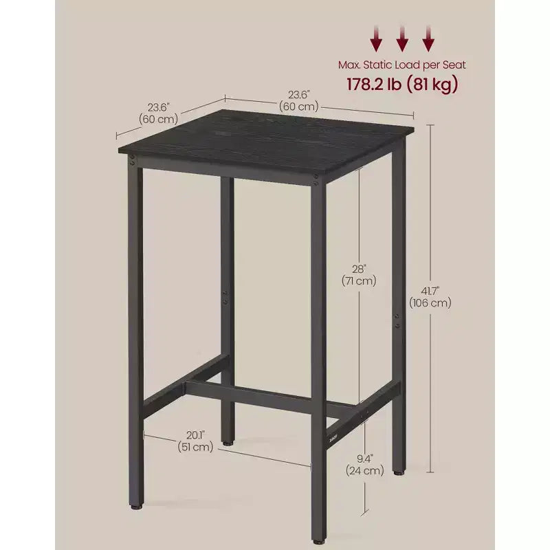 VASAGLE Bar Table, Small Kitchen Dining High Top Pub Cocktail Table,Sturdy Metal Frame,for Narrow Spaces,Easy to Assemble
