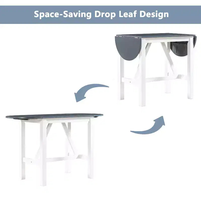3 Piece Dining Set, Extendable Drop Flap Table with 2 Chairs, Space-Saving Sturdy Rubber Wood Kitchen Table Set for 2, Home Restaurant